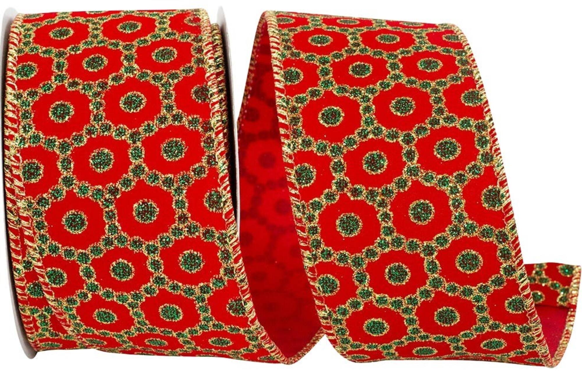 JAM Paper 2.5" x 10yd. Red & Green Rococo Christmas Wired Edge Ribbon
